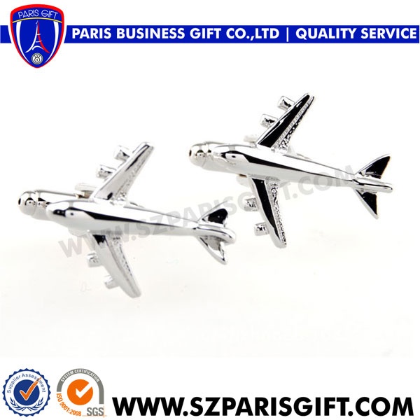3d silver airplane cufflink