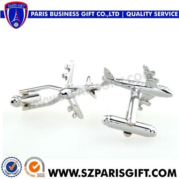 3d silver airplane cufflink