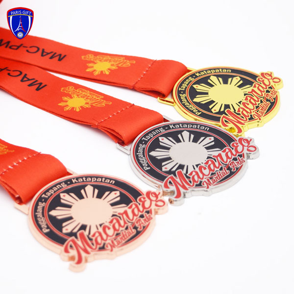 Canada Custom gold silver bronze Martial arts medals with red ribbon