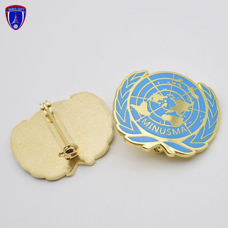 High quality United Nations logo hard enamel plating pure gold lapel pin