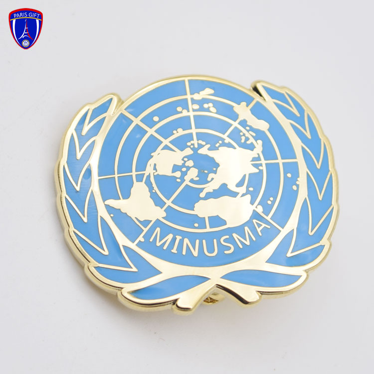 High quality United Nations logo hard enamel plating pure gold lapel pin