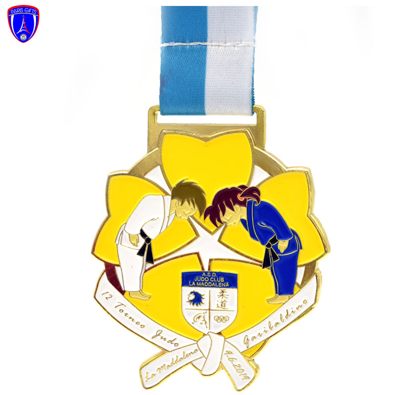 Custom Italy Award Sport Judo Taekwondo Karate Gold Metal Medal with ribbon