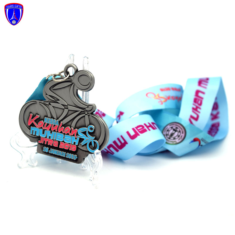 Custom high quality City Bike Race Medal enamel color antique silver metal medal with ribbon