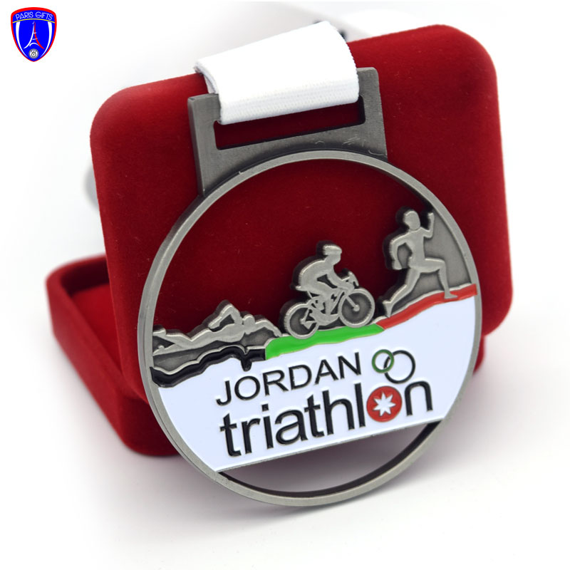 Jordan Triathlon Hollow Metal Medal Antique Nickel Cheap Enamel Medal
