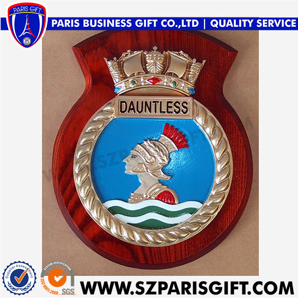 Dauntless Wooden Wall Plaque With Customzied 3D Metal Logo Plate