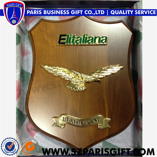 Elitalian Brown Wood Shield Award Souvenir