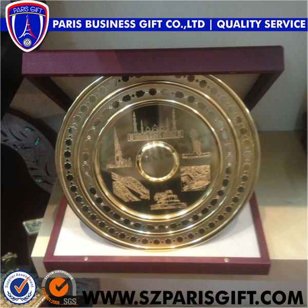 Art Use Good Quality Metal Commemorative Plate Metal Souvenir Plate With Wood Display Box